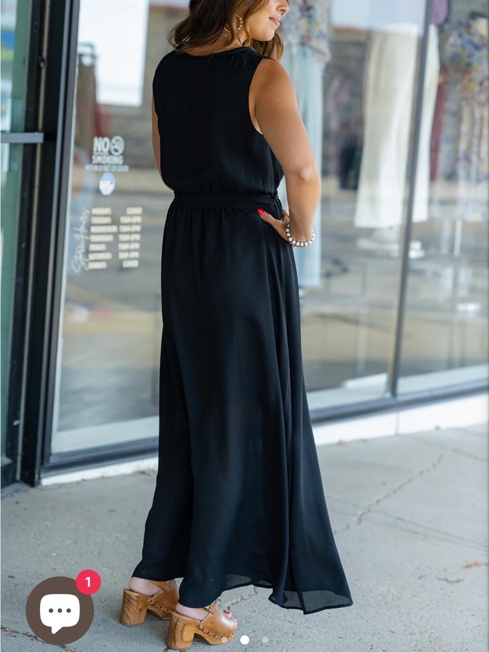 Black Sleeveless Maxi Dress with Tie Waist - Picture 2 of 3
